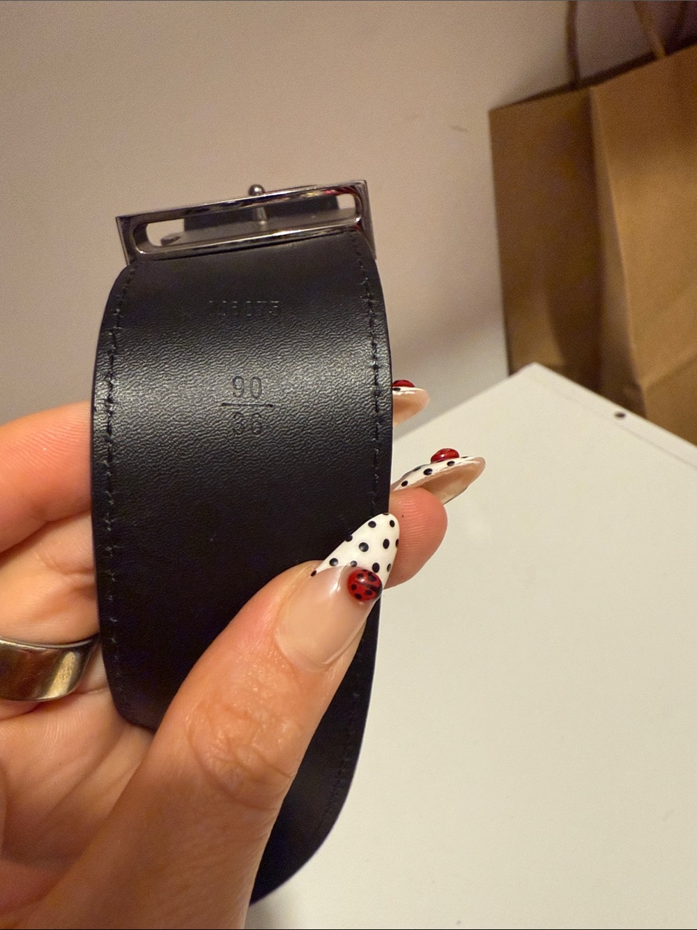 Louis Vuitton Black Textured Leather Men's Belt with Silver LV Buckle - Picture 3 of 9